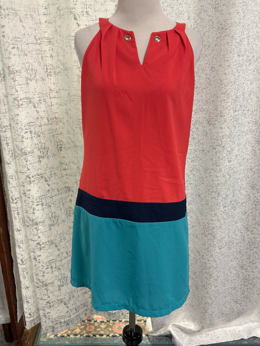 Altar'd State Coral, Teal & Navy Colorblock Sleeveless Dress